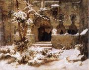 Carl Friedrich Lessing Monastery Courtyard in the Snow Spain oil painting artist